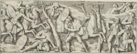 An illustration from Colonna Traiana eretta dal Senato, e popolo romano all'imperatore Traiano Avgvsto nel svo foro in Roma [electronic resource]: scolpita con l'historie della gverra dacica la prima e la seconda espeditione, e vittoria contro il re Decebalo (1673)