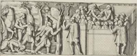 An illustration from Colonna Traiana eretta dal Senato, e popolo romano all'imperatore Traiano Avgvsto nel svo foro in Roma [electronic resource]: scolpita con l'historie della gverra dacica la prima e la seconda espeditione, e vittoria contro il re Decebalo (1673)