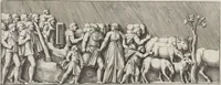 An illustration from Colonna Traiana eretta dal Senato, e popolo romano all'imperatore Traiano Avgvsto nel svo foro in Roma [electronic resource]: scolpita con l'historie della gverra dacica la prima e la seconda espeditione, e vittoria contro il re Decebalo (1673)