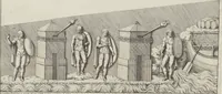An illustration from Colonna Traiana eretta dal Senato, e popolo romano all'imperatore Traiano Avgvsto nel svo foro in Roma [electronic resource]: scolpita con l'historie della gverra dacica la prima e la seconda espeditione, e vittoria contro il re Decebalo (1673)