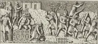 An illustration from Colonna Traiana eretta dal Senato, e popolo romano all'imperatore Traiano Avgvsto nel svo foro in Roma [electronic resource]: scolpita con l'historie della gverra dacica la prima e la seconda espeditione, e vittoria contro il re Decebalo (1673)