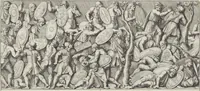Picture 43 of 134 from Colonna Traiana eretta dal Senato, e popolo romano all'imperatore Traiano Avgvsto nel svo foro in Roma [electronic resource]: scolpita con l'historie della gverra dacica la prima e la seconda espeditione, e vittoria contro il re Decebalo (1673), leaf 85