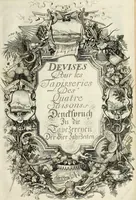An illustration from Tapisseries du roy, ou sont representez les quatre elemens et les quatre saisons : avec les devises qvi les accompagnent et leur explication = Königliche französische Tapezereyen, oder überaus schöne Sinn-Bilder, in welchen die vier Element, samt den vier Jahr-Zeiten, neben den Dencksprüchen und ihren Ausslegungen, vorgestellet werden (1690)