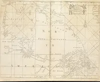 An illustration from The English pilot. (cartographic material) : The fourth book. Describing The West-India navigation, from Hudson's Bay to the River Amazones. Particularly delineating The Sea Coasts, Capes, Headlands, Rivers, Bays, Roads, Havens, Harbours, Streights, Rocks, Sands, Shoals, Banks, Depths of Water, and Anchorage, with all the Islands therein, as Jamaica, Cuba, Hispaniola, Barbadoes, Antigua, Bermudas, Porto Rico, and the rest of the Caribbee and Bahama Islands. Also, A new Description of Newfoundland, New England, New York, East and West New- Jersey, Dellawar Bay, Virginia, Maryland, Carolina. showing, The Courses and Distances from one Place to another; the Ebbing and Flowing of the Sea, the Setting of the Tides and Currents, &c. With many other Things necessary to be known in Navigation. (1775)