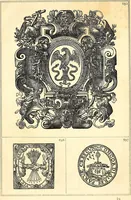 An illustration from Marques typographiques, ou, Recueil des monogrammes, chiffres, enseignes, emblèmes, devises, rébus et fleurons des libraires et imprimeurs qui ont exercé en France depuis l'introduction de l'imprimerie en 1470 jusqu'à la fin du seizième siècle : à ces marques sont jointes celles des libraires et imprimeurs qui pendant la même période ont publié, hors de France, des livres en langue française (1867)