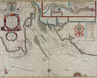 Picture 8 of 40 from Atlas maritimus, or A book of charts : Describeing the sea coasts capes headlands sands shoals rocks and dangers the bayes roads harbors rivers and ports, in most of the knowne parts of the world. With the true courses and distances, from one place to another : Gathered from the latest and best discoveryes, that have bin made by divers able and experienced navigators of our English nation : Accomodated with an hydrographicall description of the whole world (1672), leaf 32