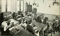 An illustration from Bobbins of Belgium; a book of Belgian lace, lace-workers, lace-schools and lace-villages (1920)