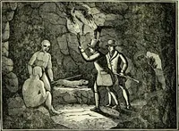 An illustration from The tongue of time, and star of the states: [electronic resource]: a system of human nature, with the phenomena of the heavens and earth. : American antiquities, remains of giants, geology, volcanoes, Egyptian and Indian magic, diet, dress, drinks, diseases, sleep, somnambulism, trances, resuscitation. : Also an account of persons with two souls, and of five persons who told colors by the touch (1840)