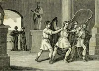 An illustration from The tongue of time, and star of the states: [electronic resource]: a system of human nature, with the phenomena of the heavens and earth. : American antiquities, remains of giants, geology, volcanoes, Egyptian and Indian magic, diet, dress, drinks, diseases, sleep, somnambulism, trances, resuscitation. : Also an account of persons with two souls, and of five persons who told colors by the touch (1840)