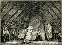 An illustration from The tongue of time, and star of the states: [electronic resource]: a system of human nature, with the phenomena of the heavens and earth. : American antiquities, remains of giants, geology, volcanoes, Egyptian and Indian magic, diet, dress, drinks, diseases, sleep, somnambulism, trances, resuscitation. : Also an account of persons with two souls, and of five persons who told colors by the touch (1840)