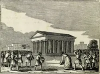 An illustration from The tongue of time, and star of the states: [electronic resource]: a system of human nature, with the phenomena of the heavens and earth. : American antiquities, remains of giants, geology, volcanoes, Egyptian and Indian magic, diet, dress, drinks, diseases, sleep, somnambulism, trances, resuscitation. : Also an account of persons with two souls, and of five persons who told colors by the touch (1840)