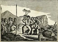 An illustration from The tongue of time, and star of the states: [electronic resource]: a system of human nature, with the phenomena of the heavens and earth. : American antiquities, remains of giants, geology, volcanoes, Egyptian and Indian magic, diet, dress, drinks, diseases, sleep, somnambulism, trances, resuscitation. : Also an account of persons with two souls, and of five persons who told colors by the touch (1840)