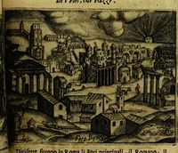 An illustration from Le cose marauigliose dell' alma citta di Roma: doue si tratta delle chiese,stationi, relique et corpi santi : con la guida romana : i nomi de sommi pontefici, imperatori et altri principi, Christiani, con le prencipal' poste d'Italia (1625)
