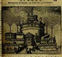 An illustration from Le cose marauigliose dell' alma citta di Roma: doue si tratta delle chiese,stationi, relique et corpi santi : con la guida romana : i nomi de sommi pontefici, imperatori et altri principi, Christiani, con le prencipal' poste d'Italia (1625)