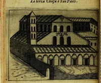 An illustration from Le cose marauigliose dell' alma citta di Roma: doue si tratta delle chiese,stationi, relique et corpi santi : con la guida romana : i nomi de sommi pontefici, imperatori et altri principi, Christiani, con le prencipal' poste d'Italia (1625)