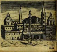 An illustration from Le cose marauigliose dell' alma citta di Roma: doue si tratta delle chiese,stationi, relique et corpi santi : con la guida romana : i nomi de sommi pontefici, imperatori et altri principi, Christiani, con le prencipal' poste d'Italia (1625)