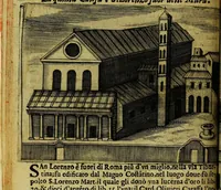An illustration from Le cose marauigliose dell' alma citta di Roma: doue si tratta delle chiese,stationi, relique et corpi santi : con la guida romana : i nomi de sommi pontefici, imperatori et altri principi, Christiani, con le prencipal' poste d'Italia (1625)