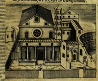 An illustration from Le cose marauigliose dell' alma citta di Roma: doue si tratta delle chiese,stationi, relique et corpi santi : con la guida romana : i nomi de sommi pontefici, imperatori et altri principi, Christiani, con le prencipal' poste d'Italia (1625)