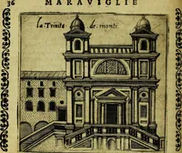 An illustration from Le cose marauigliose dell' alma citta di Roma: doue si tratta delle chiese,stationi, relique et corpi santi : con la guida romana : i nomi de sommi pontefici, imperatori et altri principi, Christiani, con le prencipal' poste d'Italia (1625)