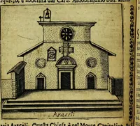 An illustration from Le cose marauigliose dell' alma citta di Roma: doue si tratta delle chiese,stationi, relique et corpi santi : con la guida romana : i nomi de sommi pontefici, imperatori et altri principi, Christiani, con le prencipal' poste d'Italia (1625)