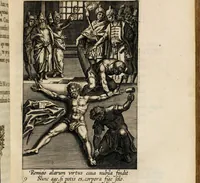 An illustration from Sacrum sanctuarium crucis et patientiae crucifixorum et cruciferorum, emblematicis imaginibus laborantium et aegrotantium ornatum: artifices gloriosi nouae artis bene viuendi et moriendi secundum rationem regulae et circini (1634)
