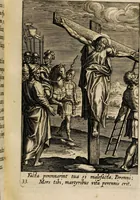 An illustration from Sacrum sanctuarium crucis et patientiae crucifixorum et cruciferorum, emblematicis imaginibus laborantium et aegrotantium ornatum: artifices gloriosi nouae artis bene viuendi et moriendi secundum rationem regulae et circini (1634)