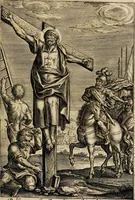 An illustration from Sacrum sanctuarium crucis et patientiae crucifixorum et cruciferorum, emblematicis imaginibus laborantium et aegrotantium ornatum: artifices gloriosi nouae artis bene viuendi et moriendi secundum rationem regulae et circini (1634)