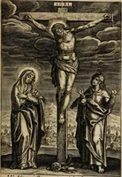 An illustration from Sacrum sanctuarium crucis et patientiae crucifixorum et cruciferorum, emblematicis imaginibus laborantium et aegrotantium ornatum: artifices gloriosi nouae artis bene viuendi et moriendi secundum rationem regulae et circini (1634)