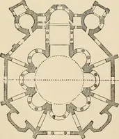 An illustration from An encyclopaedia of architecture, historical, theoretical, & practical. New ed., rev., portions rewritten, and with additions by Wyatt Papworth (1888)