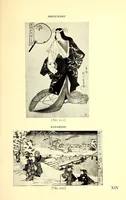 An illustration from 400 Japanese Color Prints Collected by Arnold Genthe Notable Examples of the Important Ukiyoye Artists. A Page from Harunobu's Maneyemon, Utamaro's Early Print after a Harunobu Painting, Shuncho's "Promenade," Hiroshige's "Misty Moonlight," Hokusai's "Return from the Picnic." Pillar Prints by Toyonobu, Haruji, Kiyonaga, Koriusai, Masunobu, Yeishin, Triptychs by Utamaro, Toyokuni I., Yeizan. Eighty Surimono in Flawless Condition, Including Examples by Shunman, Gakutei, Hokusai, Shinsai (1917)