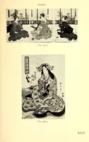 An illustration from 400 Japanese Color Prints Collected by Arnold Genthe Notable Examples of the Important Ukiyoye Artists. A Page from Harunobu's Maneyemon, Utamaro's Early Print after a Harunobu Painting, Shuncho's "Promenade," Hiroshige's "Misty Moonlight," Hokusai's "Return from the Picnic." Pillar Prints by Toyonobu, Haruji, Kiyonaga, Koriusai, Masunobu, Yeishin, Triptychs by Utamaro, Toyokuni I., Yeizan. Eighty Surimono in Flawless Condition, Including Examples by Shunman, Gakutei, Hokusai, Shinsai (1917)