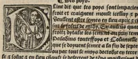 Picture 14 of 27 from Platine en françoys, tres utile et necessaire pour le corps humain, qui traicte de honneste volupte et de toutes viandes et choses que lhomme mange : quelles vertus ont : et en quoy nuysent ou prouffitent au corps humain et comment se doyvent apprester ou appareiller : et de faire a chascune dicelles viandes soit chair ou poisson sa propre sausce : et des proprietez et vertus que ont lesdictes viandes. Et du lieu et place convenable a lhomme pour habiter : et de plusieurs aultres gentillesses parquoy lhomme se peult maintenir en prosperite et sante sans avoir grant indigence davoir aultre medecin sil est homme de raison. (1519), leaf 249