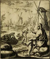An illustration from Spiegel van het menselyk bedryf: vertoonende honderd verscheiden ambachten, konstig afgebeeld en met godlyke spreuken en stichtelyke verzen verryke (1730)