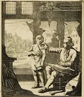 Picture 54 of 141 from Spiegel van het menselyk bedryf: vertoonende honderd verscheiden ambachten, konstig afgebeeld en met godlyke spreuken en stichtelyke verzen verryke (1730), leaf 117
