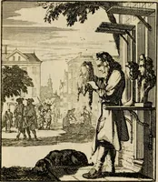 An illustration from Spiegel van het menselyk bedryf: vertoonende honderd verscheiden ambachten, konstig afgebeeld en met godlyke spreuken en stichtelyke verzen verryke (1730)