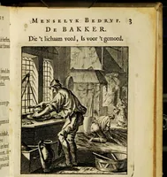 Picture 2 of 141 from Spiegel van het menselyk bedryf: vertoonende honderd verscheiden ambachten, konstig afgebeeld en met godlyke spreuken en stichtelyke verzen verryke (1730), leaf 13