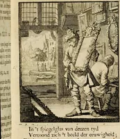 An illustration from Spiegel van het menselyk bedryf: vertoonende honderd verscheiden ambachten, konstig afgebeeld en met godlyke spreuken en stichtelyke verzen verryke (1730)