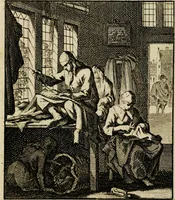 Picture 3 of 141 from Spiegel van het menselyk bedryf: vertoonende honderd verscheiden ambachten, konstig afgebeeld en met godlyke spreuken en stichtelyke verzen verryke (1730), leaf 15