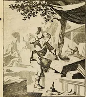An illustration from Spiegel van het menselyk bedryf: vertoonende honderd verscheiden ambachten, konstig afgebeeld en met godlyke spreuken en stichtelyke verzen verryke (1730)
