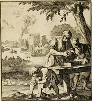 Picture 72 of 141 from Spiegel van het menselyk bedryf: vertoonende honderd verscheiden ambachten, konstig afgebeeld en met godlyke spreuken en stichtelyke verzen verryke (1730), leaf 153
