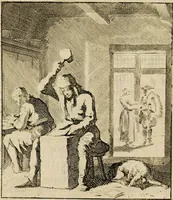 An illustration from Spiegel van het menselyk bedryf: vertoonende honderd verscheiden ambachten, konstig afgebeeld en met godlyke spreuken en stichtelyke verzen verryke (1730)