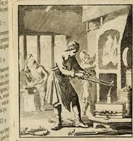 An illustration from Spiegel van het menselyk bedryf: vertoonende honderd verscheiden ambachten, konstig afgebeeld en met godlyke spreuken en stichtelyke verzen verryke (1730)
