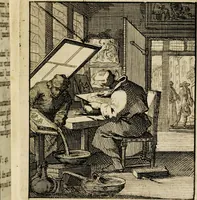 An illustration from Spiegel van het menselyk bedryf: vertoonende honderd verscheiden ambachten, konstig afgebeeld en met godlyke spreuken en stichtelyke verzen verryke (1730)