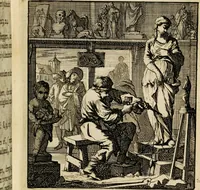 Picture 87 of 141 from Spiegel van het menselyk bedryf: vertoonende honderd verscheiden ambachten, konstig afgebeeld en met godlyke spreuken en stichtelyke verzen verryke (1730), leaf 183