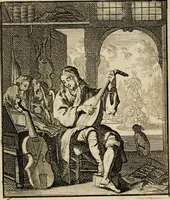 Picture 88 of 141 from Spiegel van het menselyk bedryf: vertoonende honderd verscheiden ambachten, konstig afgebeeld en met godlyke spreuken en stichtelyke verzen verryke (1730), leaf 185