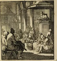 An illustration from Spiegel van het menselyk bedryf: vertoonende honderd verscheiden ambachten, konstig afgebeeld en met godlyke spreuken en stichtelyke verzen verryke (1730)