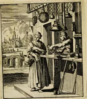 An illustration from Spiegel van het menselyk bedryf: vertoonende honderd verscheiden ambachten, konstig afgebeeld en met godlyke spreuken en stichtelyke verzen verryke (1730)