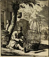 An illustration from Spiegel van het menselyk bedryf: vertoonende honderd verscheiden ambachten, konstig afgebeeld en met godlyke spreuken en stichtelyke verzen verryke (1730)