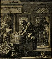 An illustration from Spiegel van het menselyk bedryf: vertoonende honderd verscheiden ambachten, konstig afgebeeld en met godlyke spreuken en stichtelyke verzen verryke (1730)
