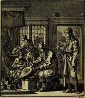 An illustration from Spiegel van het menselyk bedryf: vertoonende honderd verscheiden ambachten, konstig afgebeeld en met godlyke spreuken en stichtelyke verzen verryke (1730)